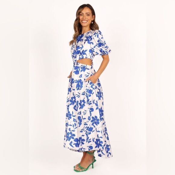PETAL & PUP NWT AMINAH PUFF SLEEVE DRESS - BLUE FLORAL SIZE L - Picture 6 of 7